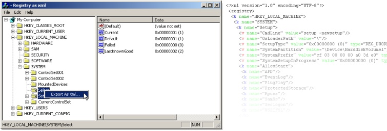 Exporting registry sections as Xml to simplify registry diffs